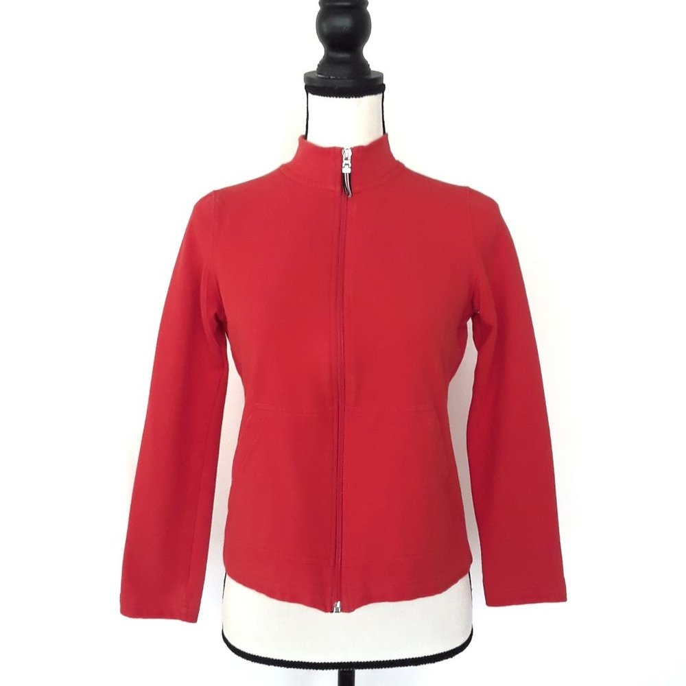 Liz Claiborne Red Mock Neck Front Zip Fitness Sweater